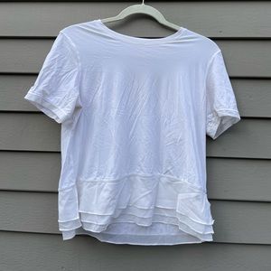 Lululemon White Short Sleeve Workout Shirt with Ruffle Detailing